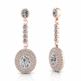 Oval Bezel And Double Halo Scallop Set Drop Earring