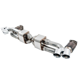 AWE Performance Exhaust and High-Flow Cat Sections for Porsche 991.2 Turbo - With Chrome Silver Quad Tips