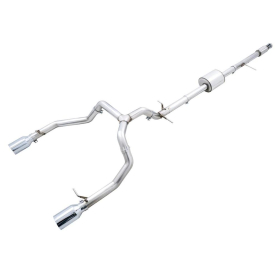 AWE 0FG Catback Split Rear Exit Exhaust for 4th Gen Silverado/Sierra 1500 5.3L (Flat Bumper) - Dual Chrome Silver Tips